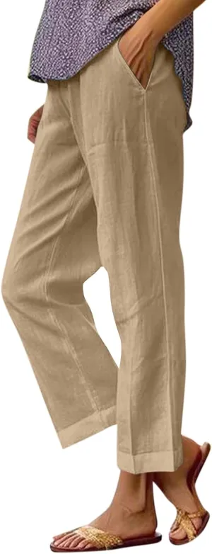 Linen Drawstring Pants Women Lounge Casual Lightweight Dressy Vacation Petite Trousers for Women