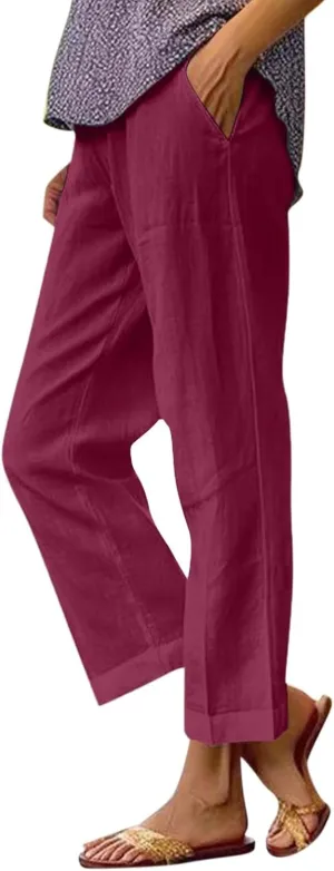 Linen Drawstring Pants Women Lounge Casual Lightweight Dressy Vacation Petite Trousers for Women