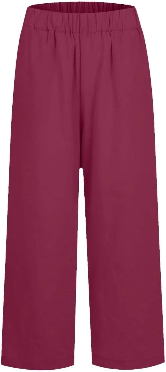 Linen Drawstring Pants Women Lounge Casual Lightweight Dressy Vacation Petite Trousers for Women