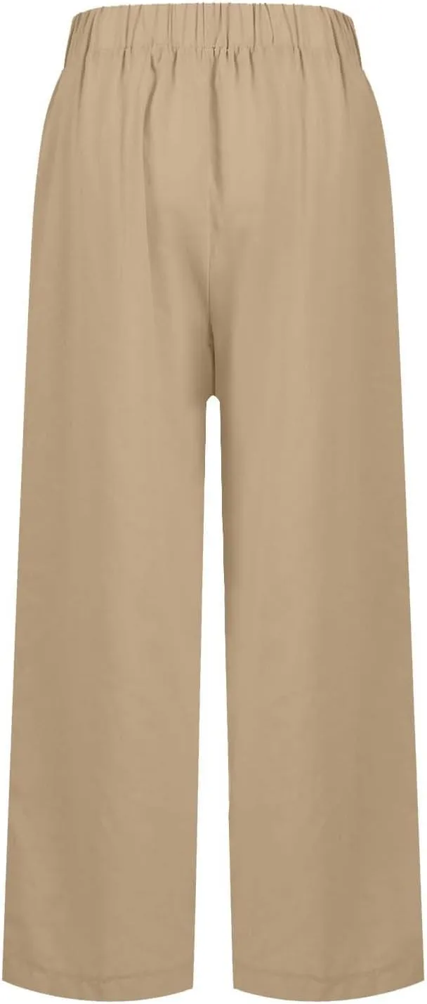 Linen Drawstring Pants Women Lounge Casual Lightweight Dressy Vacation Petite Trousers for Women