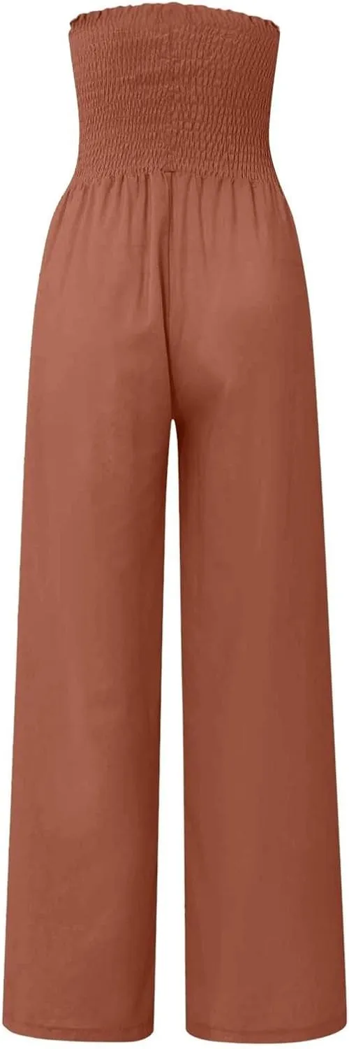 Linen Palazzo Pants for Women 2025 Baggy Y2K Summer Stretchy Boho Beach Pants High Waist Plus Size Lounge Palazzo Trousers