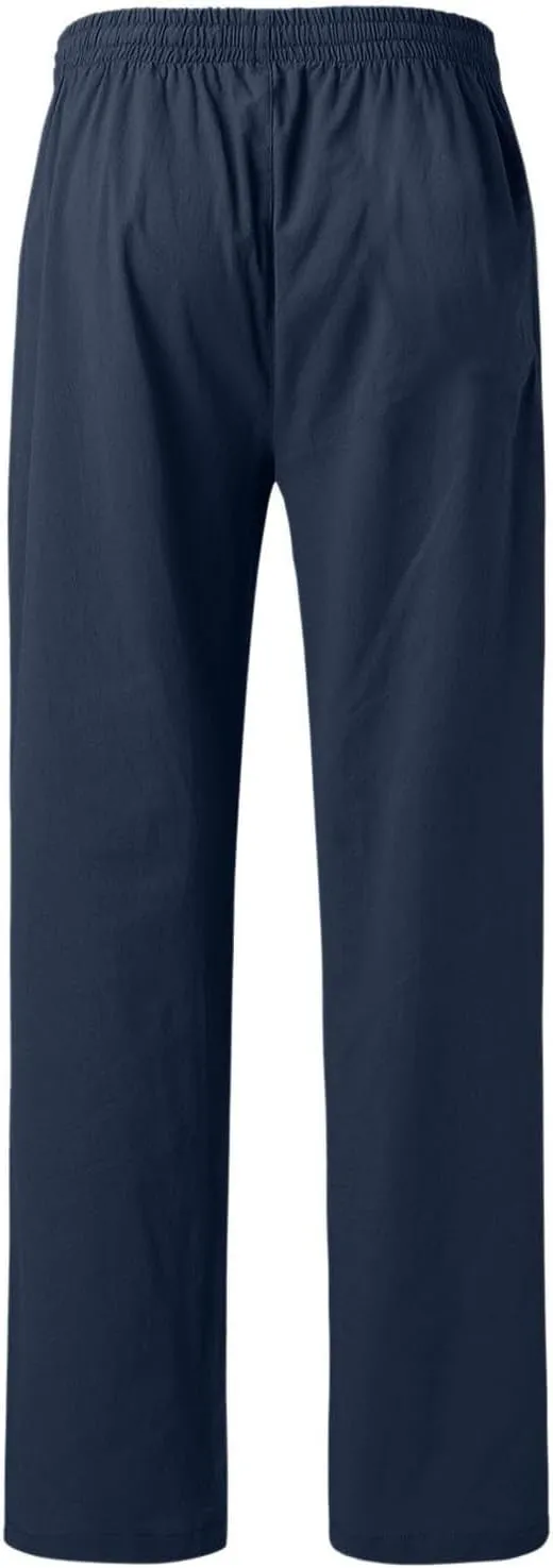 Linen Pants for Men Beach Classic Flat Front Chino Pants Casual Lightweight Straight Leg Summer Beach Trousers