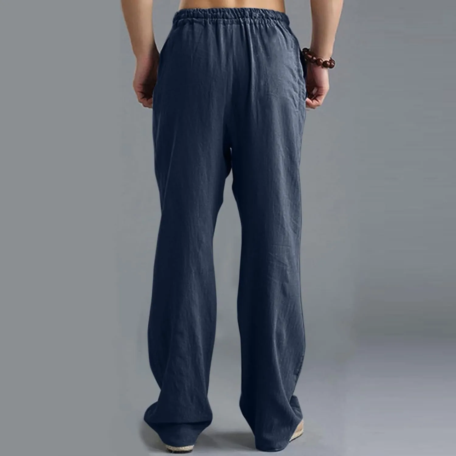Linen Pants for Men Beach Classic Flat Front Chino Pants Casual Lightweight Straight Leg Summer Beach Trousers