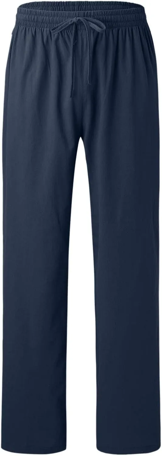 Linen Pants for Men Beach Classic Flat Front Chino Pants Casual Lightweight Straight Leg Summer Beach Trousers