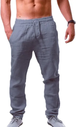 Linen Pants for Men Yoga Loose Fit Casual Elastic Waist Drawstring Baggy Trousers Summer Beach Pant with Pockets