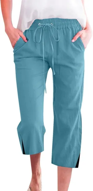 Linen Pants for Women 2025 Summer Petite Linen Pants Wide Leg Gauze Pant Striped Capri Trouser Casual Maternity Pant