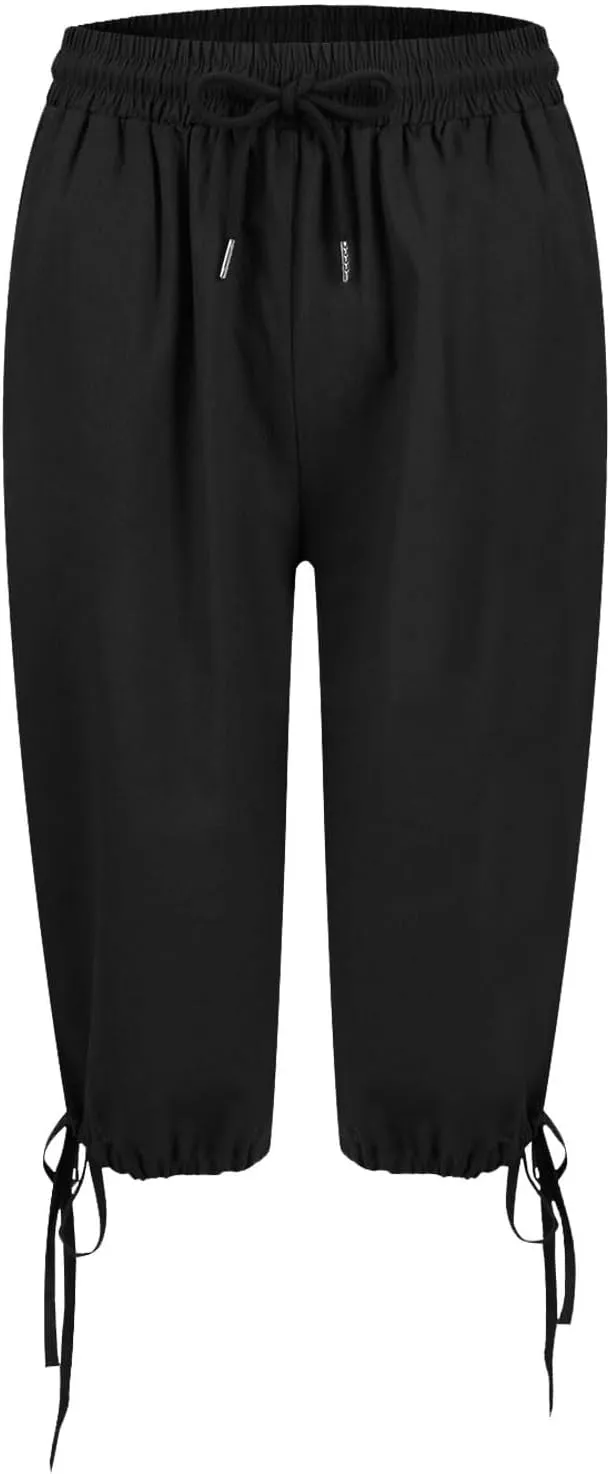 Linen Pants for Women Solid Color Casual Side Lace Summer Drawstring Pants with Pocket for Beach Vacations