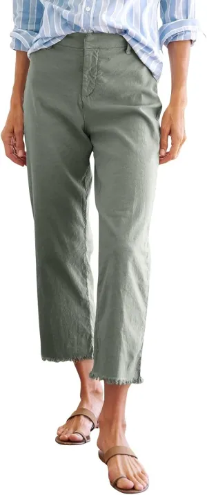 Linen Pants Women Button Summer Cotton Capri Pants for Women Stretch Cargo Loose Womens Capris Petite Short