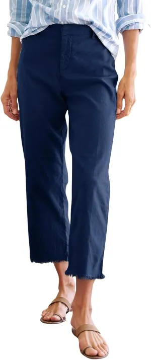 Linen Pants Women Button Summer Cotton Capri Pants for Women Stretch Cargo Loose Womens Capris Petite Short