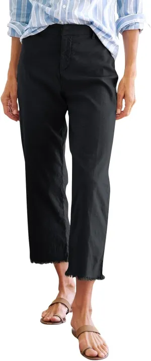 Linen Pants Women Button Summer Cotton Capri Pants for Women Stretch Cargo Loose Womens Capris Petite Short