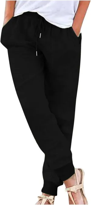 Linen Pants Women Palazzo Pants Petite Dressy Elastic Waist Tapered Leg Summer Casual Jogger Lightweight Trousers