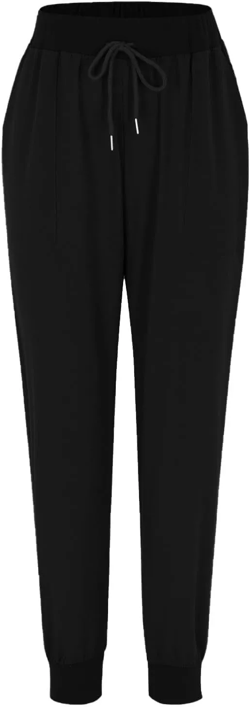 Linen Pants Women Palazzo Pants Petite Dressy Elastic Waist Tapered Leg Summer Casual Jogger Lightweight Trousers
