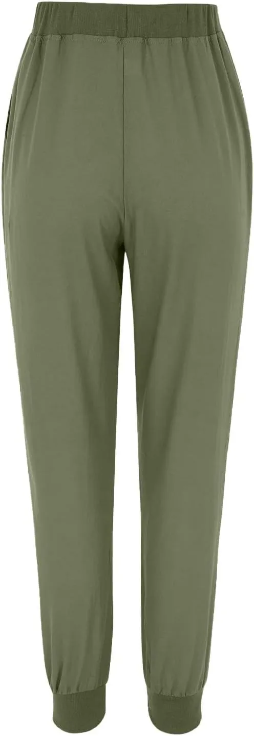 Linen Pants Women Palazzo Pants Petite Dressy Elastic Waist Tapered Leg Summer Casual Jogger Lightweight Trousers