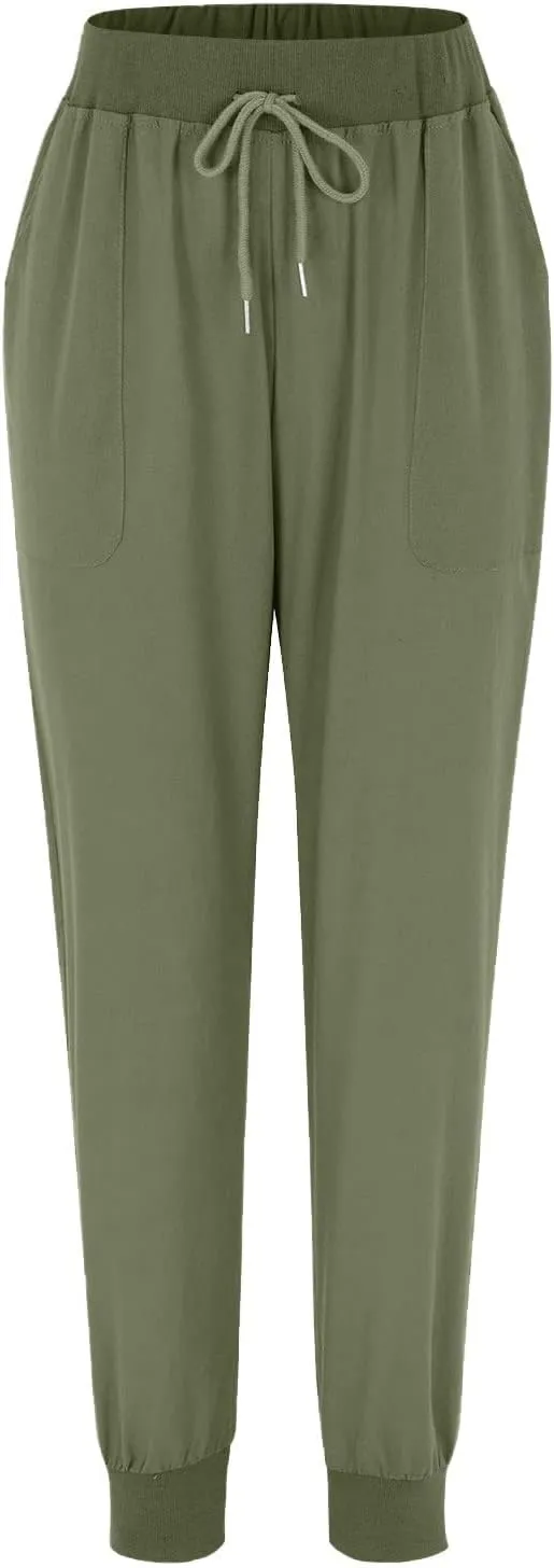Linen Pants Women Palazzo Pants Petite Dressy Elastic Waist Tapered Leg Summer Casual Jogger Lightweight Trousers