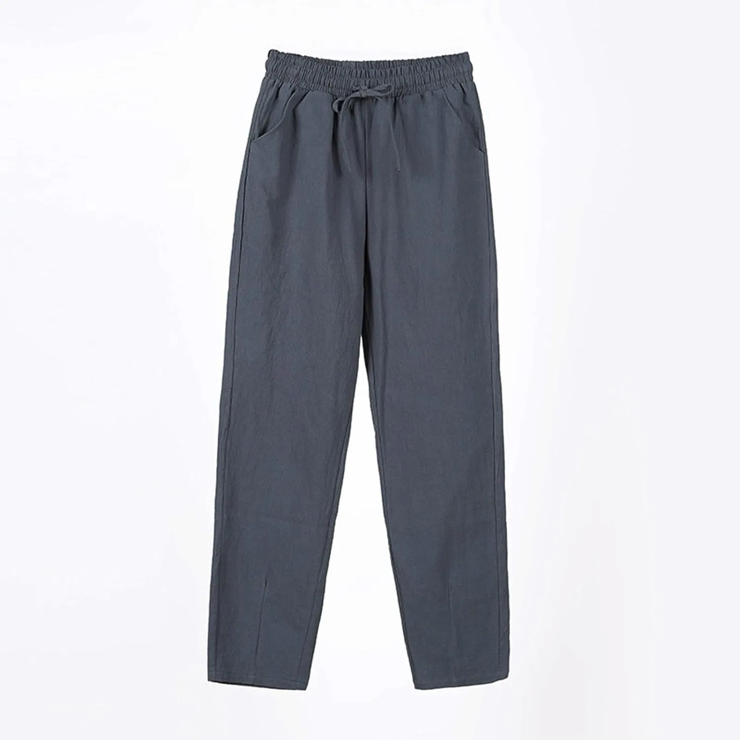 Linen Pants Women Wide Leg Elastic Drawstring Pants Women Lounge Comfy Casual Summer Beach Trousers with Pockets