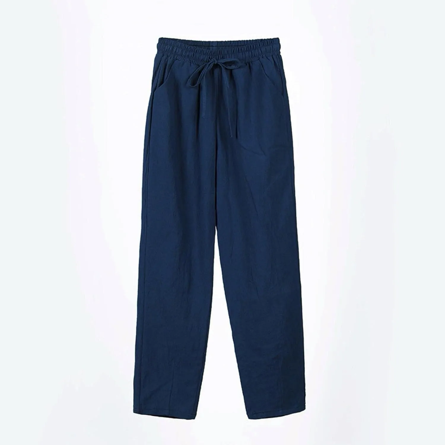 Linen Pants Women Wide Leg Elastic Drawstring Pants Women Lounge Comfy Casual Summer Beach Trousers with Pockets