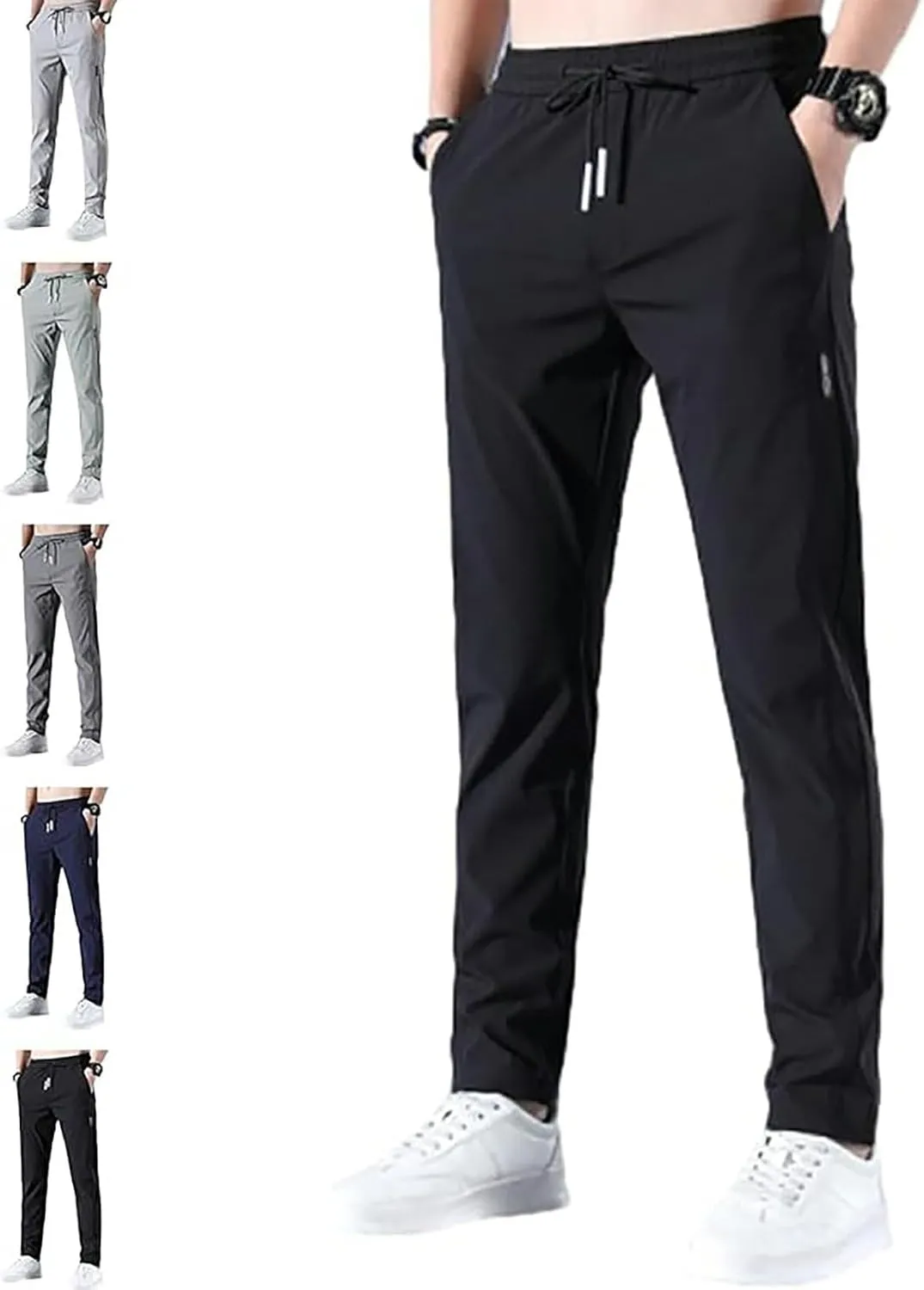 Litetao Work Pants for Men Slim Unisex Stretch Quick Drying Pants Casual Baggy Stretch Drawstring Sports Pants with Pockets