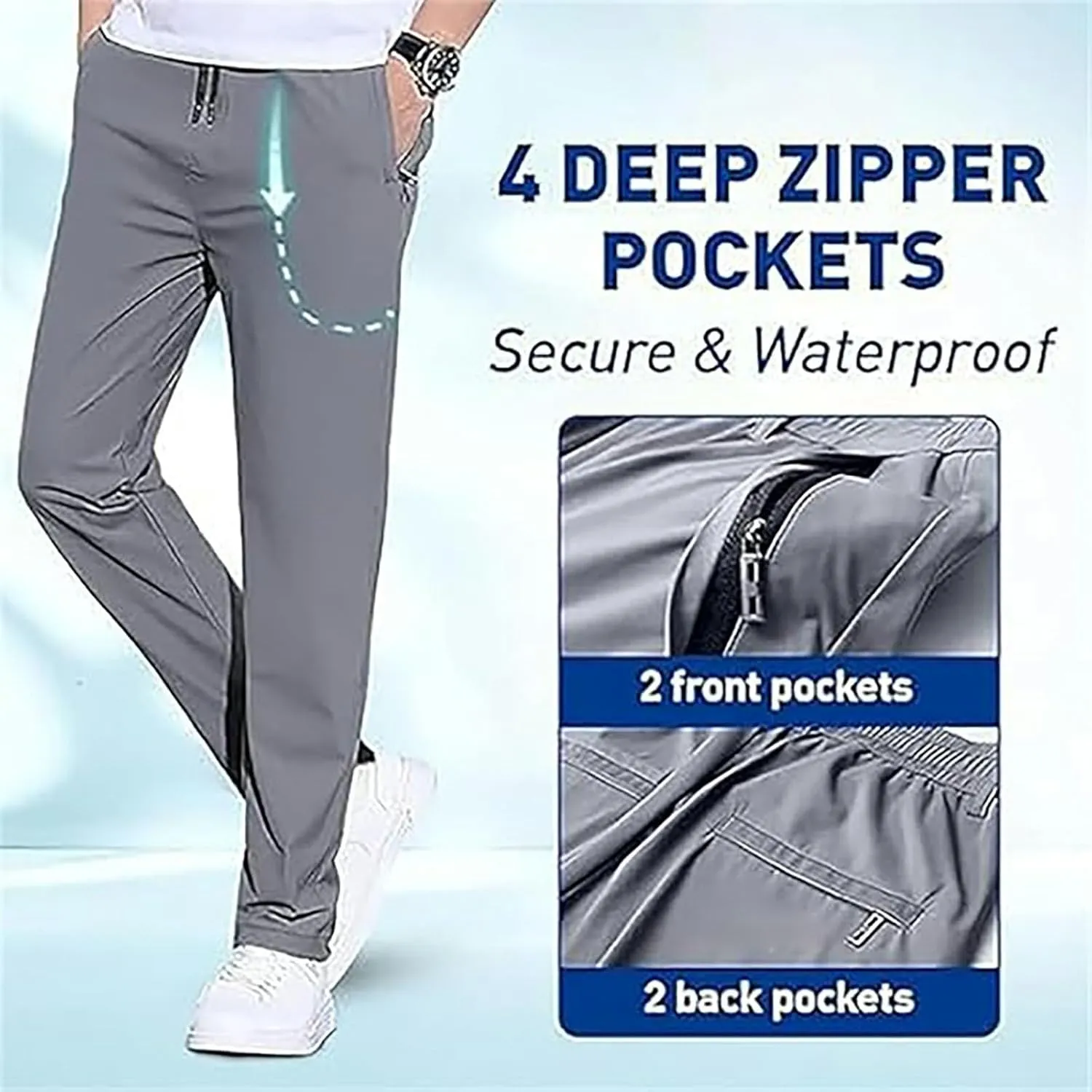 Litetao Work Pants for Men Slim Unisex Stretch Quick Drying Pants Casual Baggy Stretch Drawstring Sports Pants with Pockets