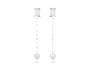 Lola Knight - Olive - Pearl & Crystal Dangle Earrings - Silver