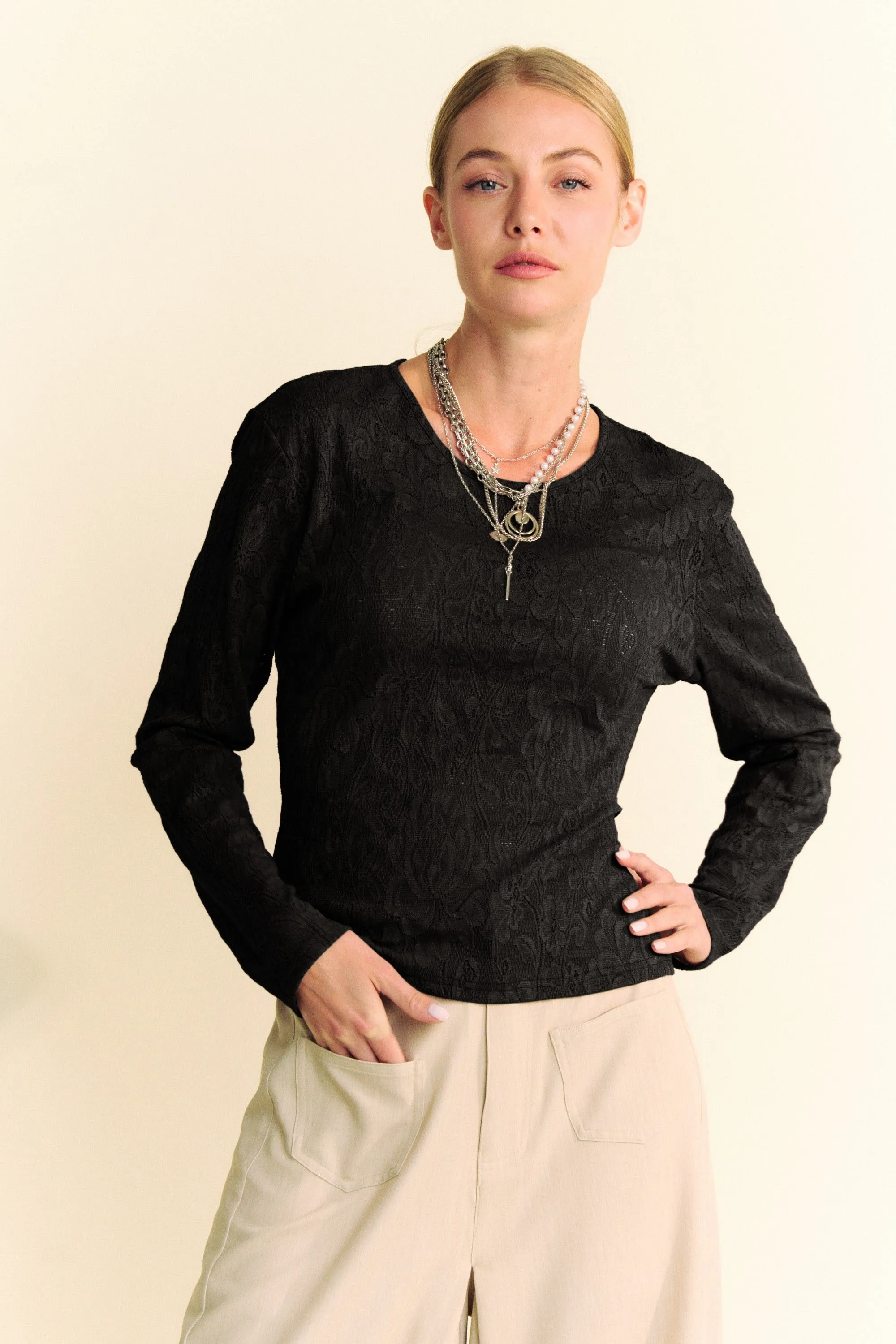 Long Sleeve Lace Top Black