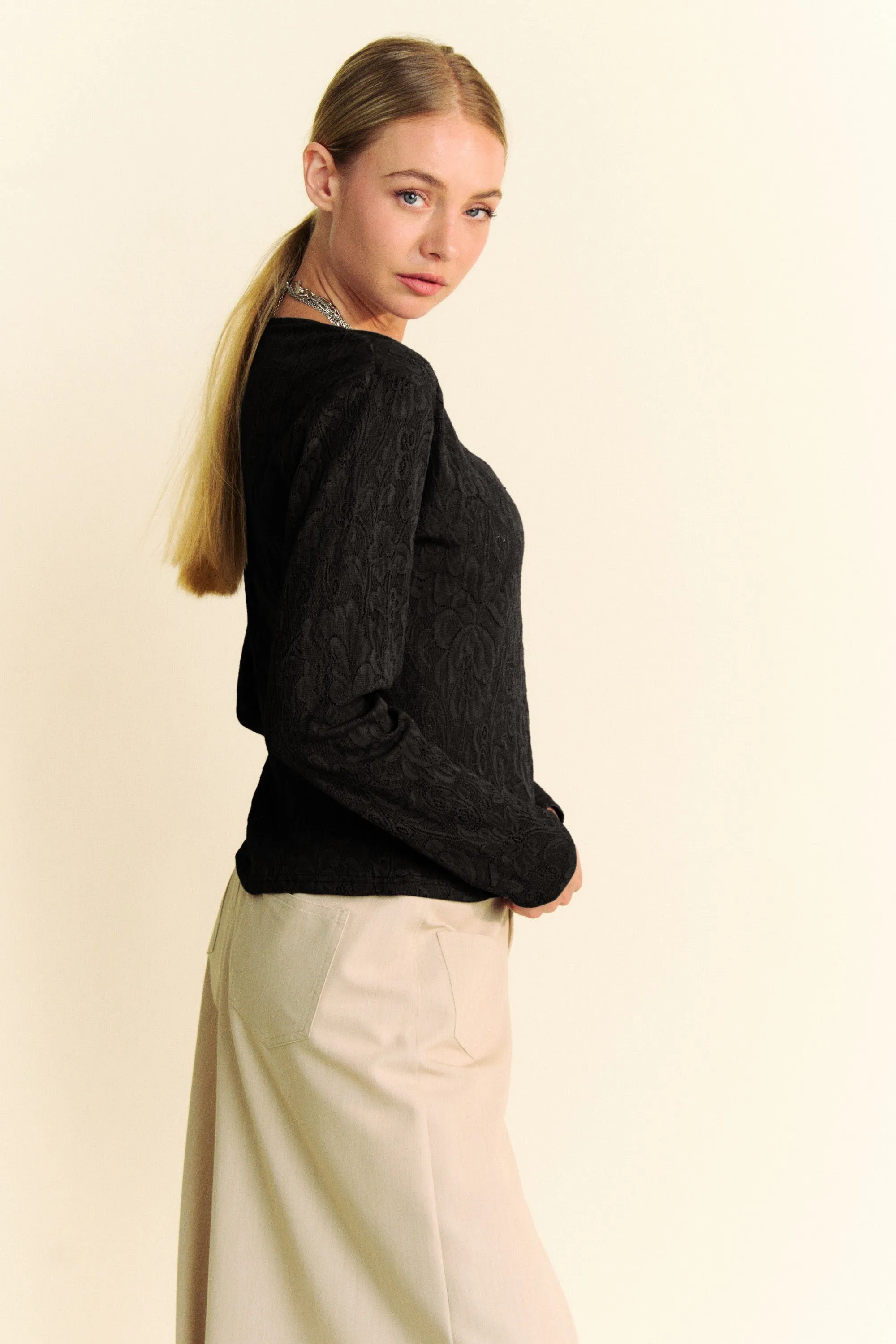 Long Sleeve Lace Top Black