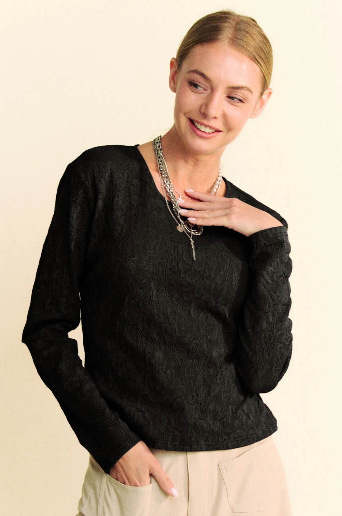 Long Sleeve Lace Top Black