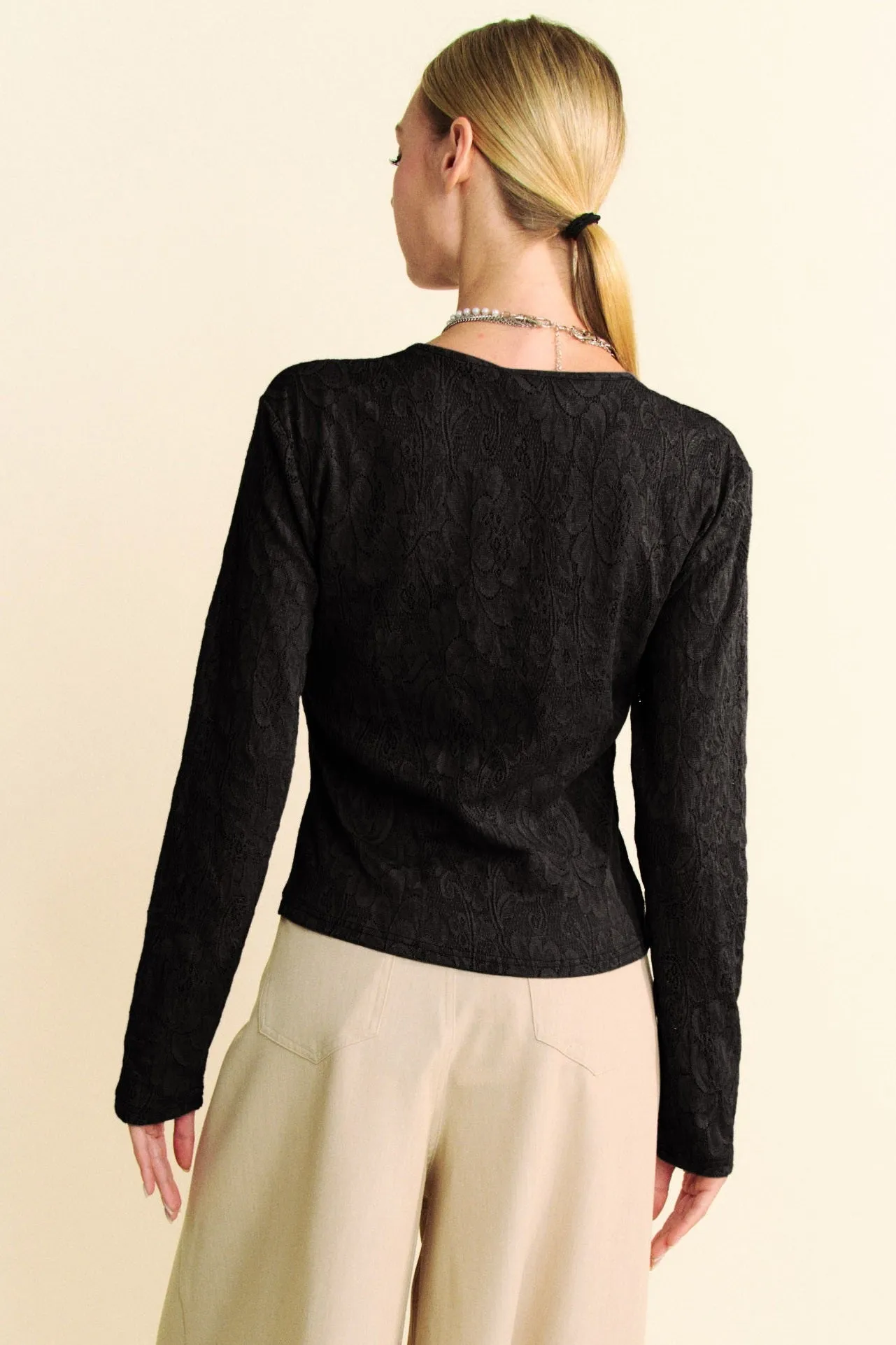 Long Sleeve Lace Top Black