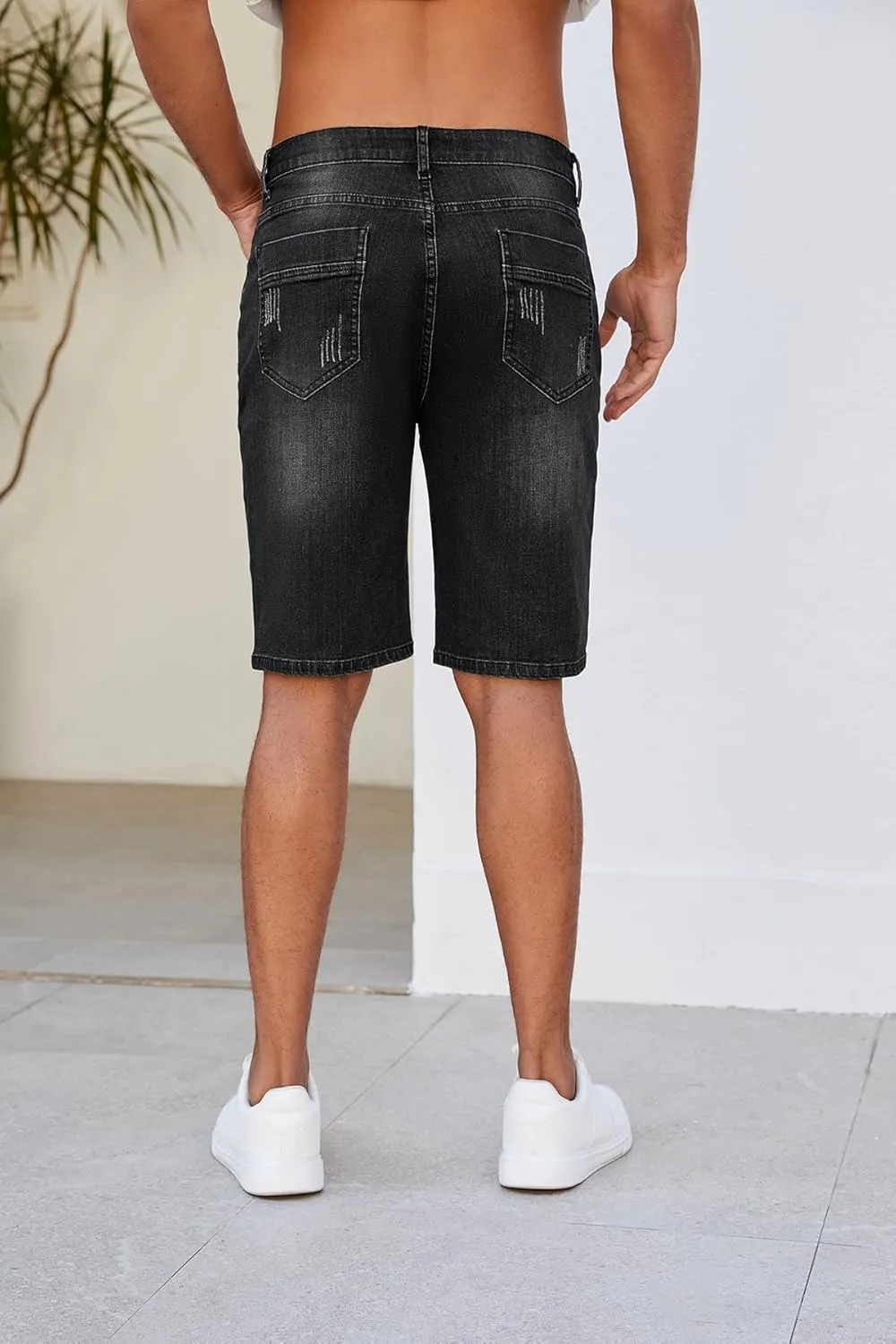 LONGBIDA Men's Jean Short Relaxed Fit Stretch Casual Denim Shorts
