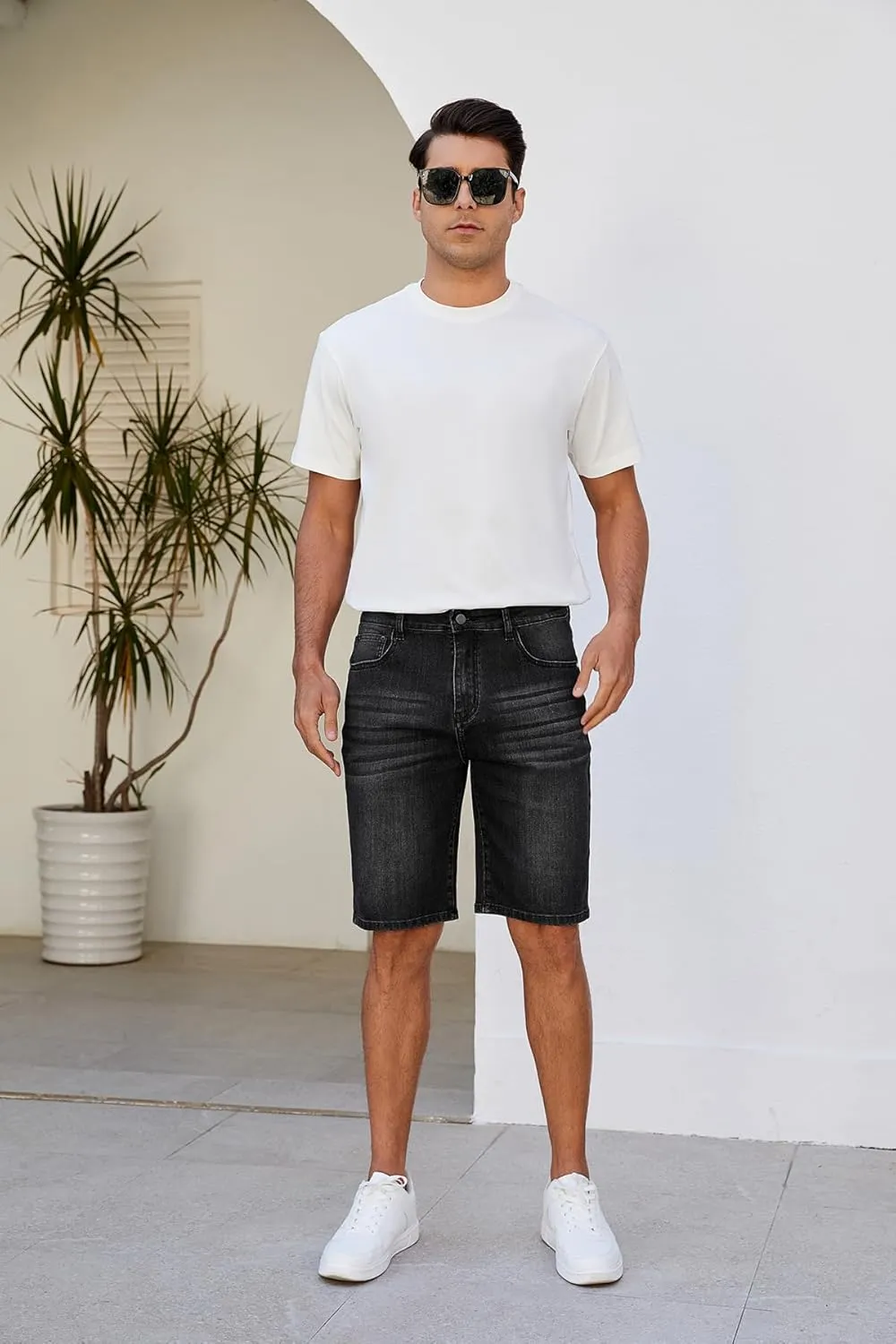 LONGBIDA Men's Jean Short Relaxed Fit Stretch Casual Denim Shorts