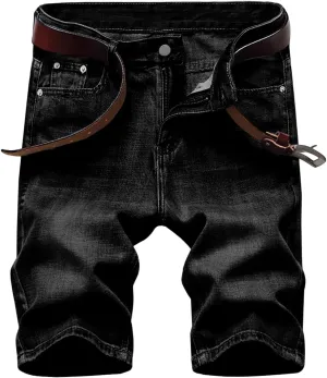 LONGBIDA Men's Jean Short Relaxed Fit Stretch Casual Denim Shorts