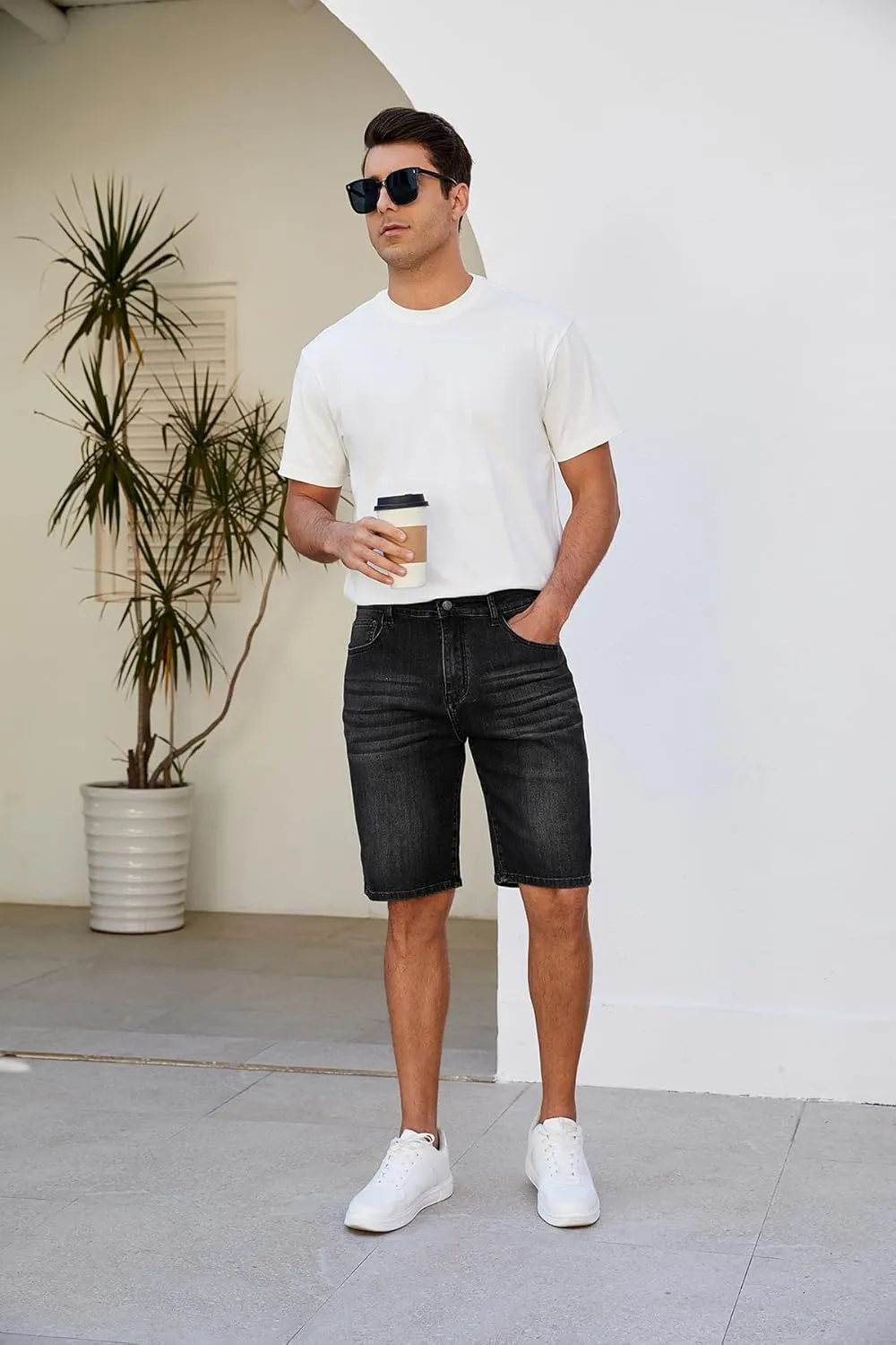 LONGBIDA Men's Jean Short Relaxed Fit Stretch Casual Denim Shorts