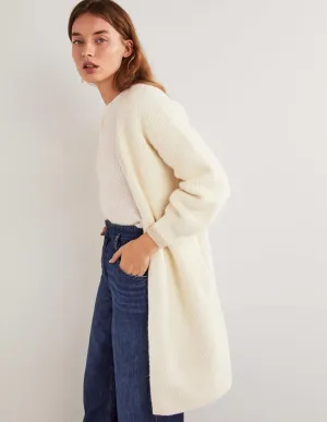 Longline Fluffy Cardigan-Warm Ivory, Oatmeal