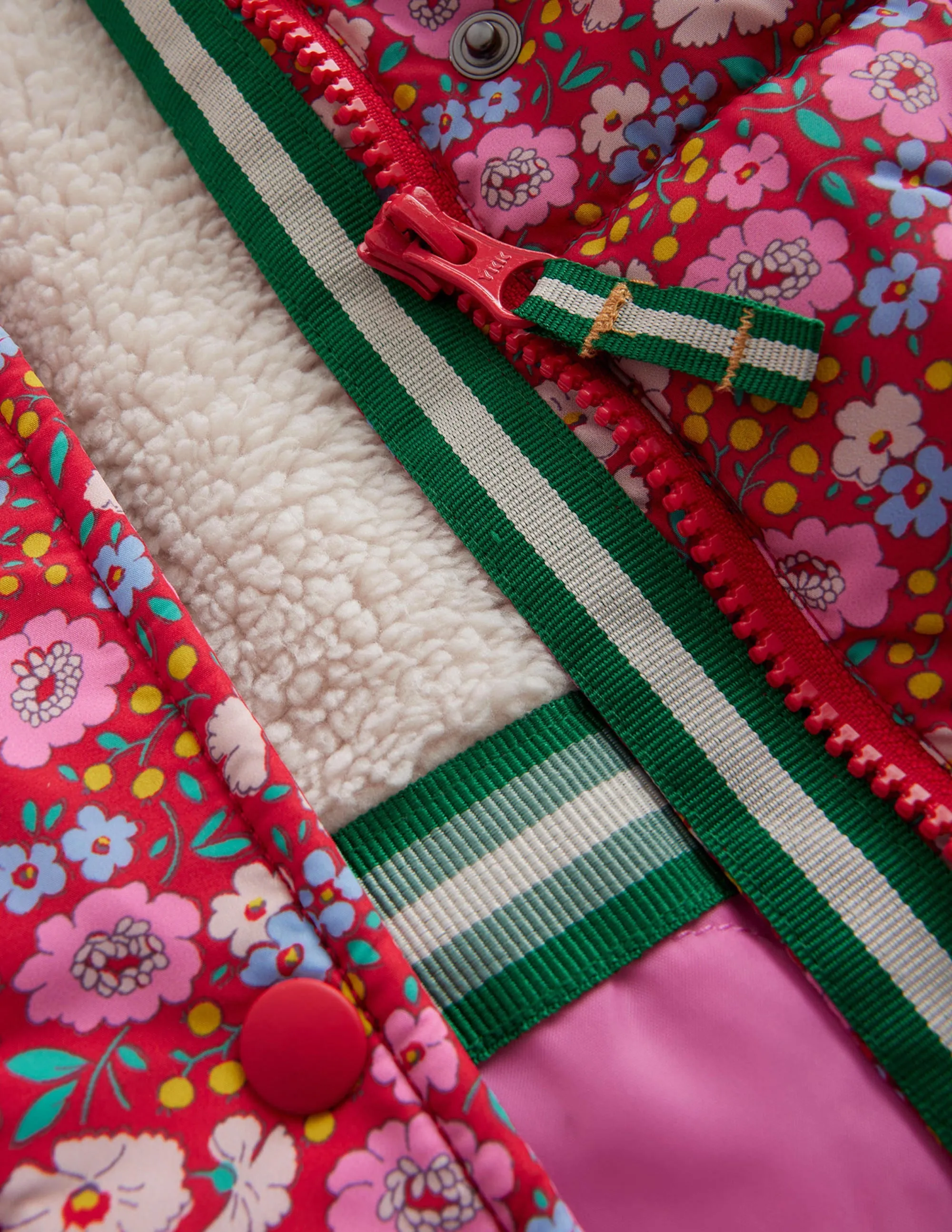 Longline Padded Coat-Brilliant Red Flowerbed