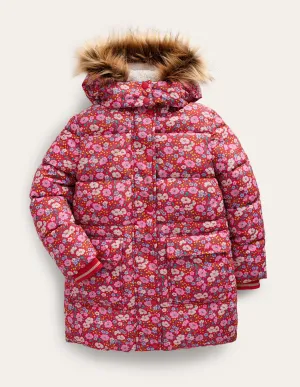 Longline Padded Coat-Brilliant Red Flowerbed
