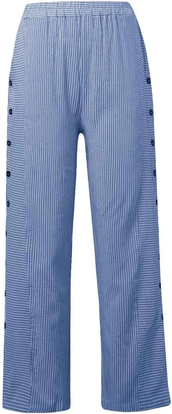 Loose Linen Pants For Women Petite Striped Print Cropped Trouser Drawstring Summer Soft Capri Sweatpant With Pocket