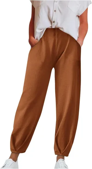 Lounge Pant Women Summer Trendy High Waisted Wide Leg Long Lounge Pant Cropped Cozy Pants with Pockets