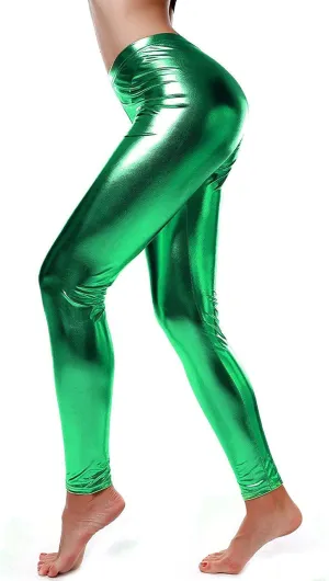 Loxdonz Women Wet Look Shiny Metallic Leggings Liquid Waist Stretch Pants
