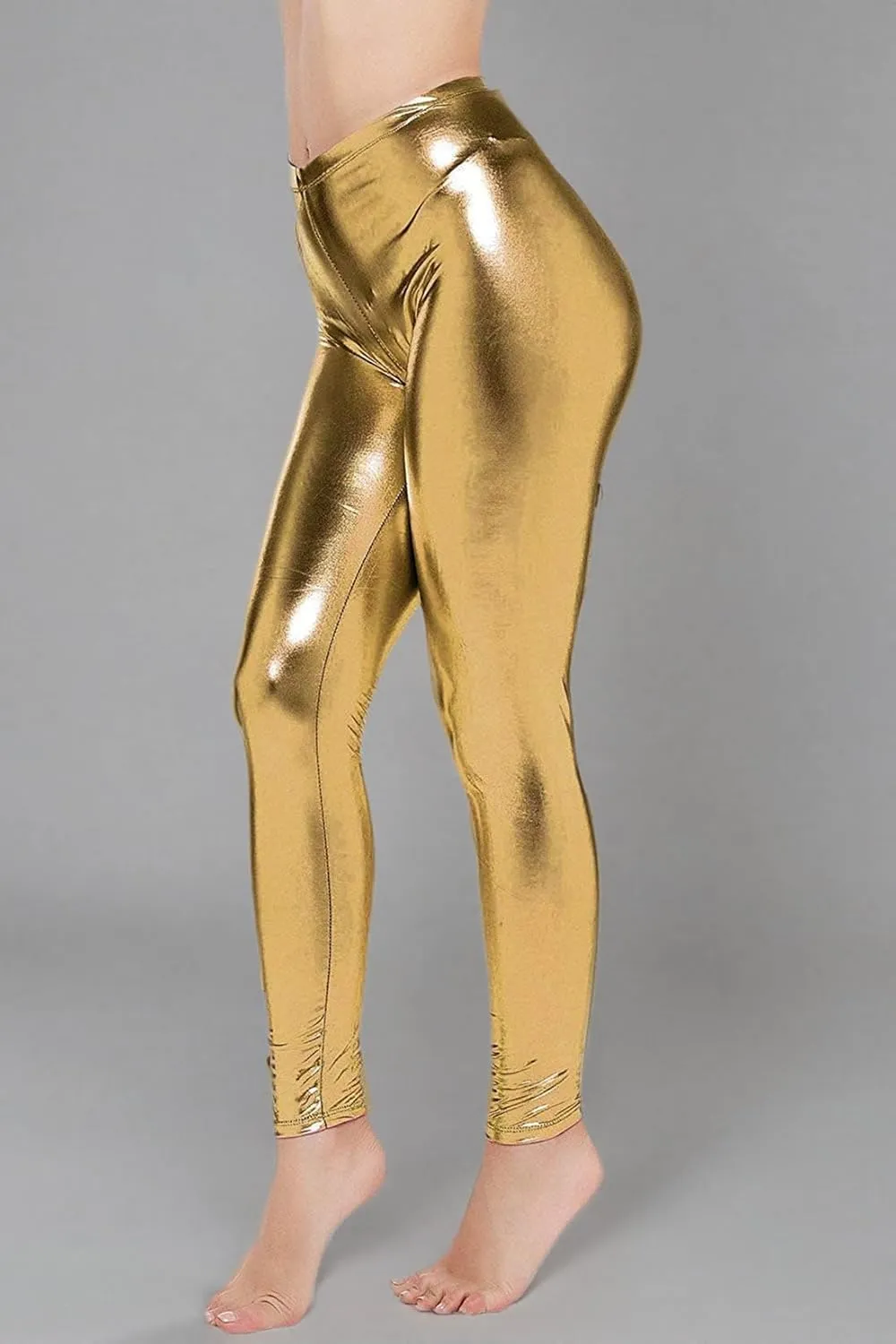 Loxdonz Women Wet Look Shiny Metallic Leggings Liquid Waist Stretch Pants