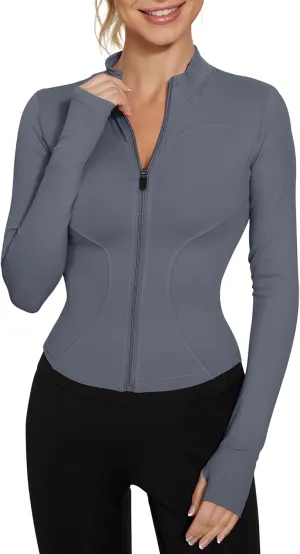 LUYAA Women's Workout Jacket Lightweight Zip Up Yoga Jacket Cropped Athletic Slim Fit Tops