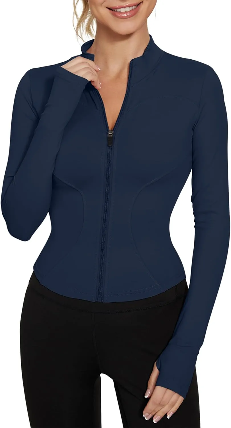 LUYAA Women's Workout Jacket Lightweight Zip Up Yoga Jacket Cropped Athletic Slim Fit Tops