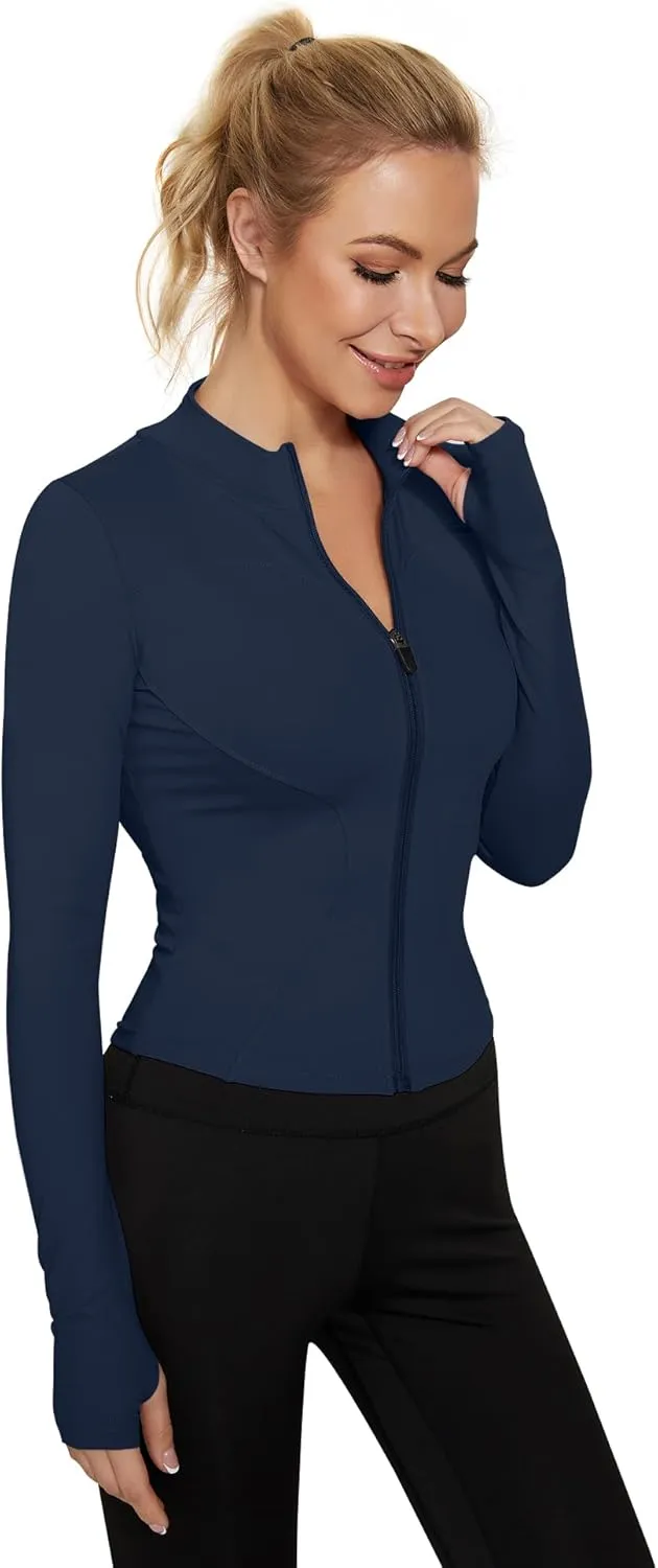 LUYAA Women's Workout Jacket Lightweight Zip Up Yoga Jacket Cropped Athletic Slim Fit Tops