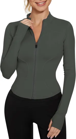 LUYAA Women's Workout Jacket Lightweight Zip Up Yoga Jacket Cropped Athletic Slim Fit Tops