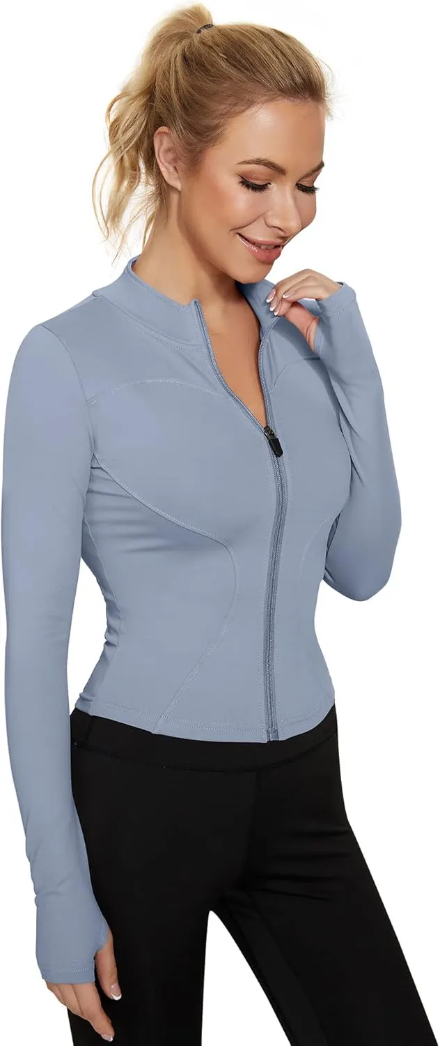 LUYAA Women's Workout Jacket Lightweight Zip Up Yoga Jacket Cropped Athletic Slim Fit Tops
