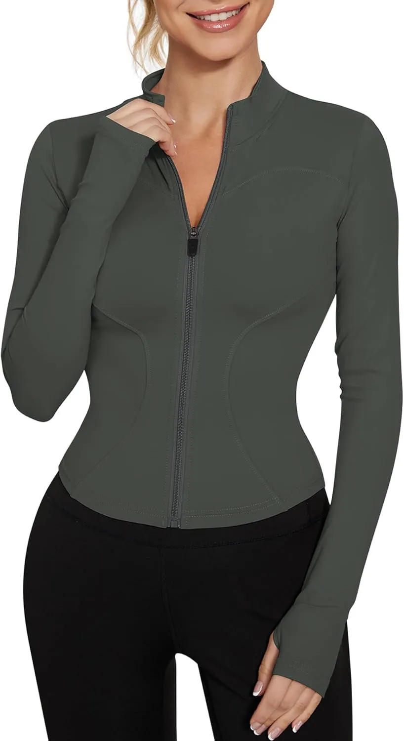 LUYAA Women's Workout Jacket Lightweight Zip Up Yoga Jacket Cropped Athletic Slim Fit Tops