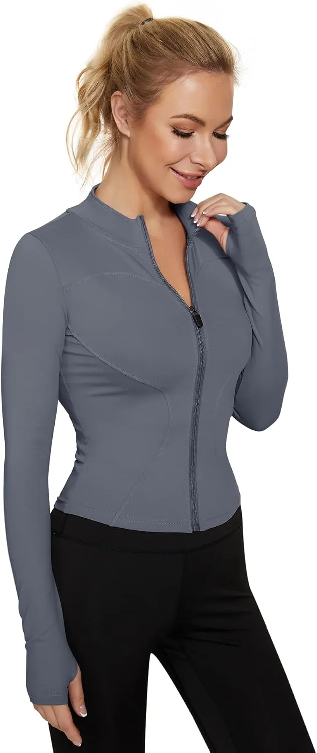 LUYAA Women's Workout Jacket Lightweight Zip Up Yoga Jacket Cropped Athletic Slim Fit Tops