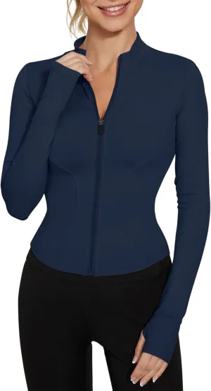 LUYAA Women's Workout Jacket Lightweight Zip Up Yoga Jacket Cropped Athletic Slim Fit Tops