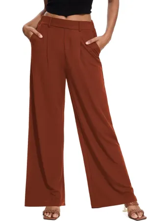 M MOTEEPI Women's Wide Leg Waffle Knit Pants with Pockets 29" Inseam Ladies Slacks for Dressy Casual,Business, Work, Lounge