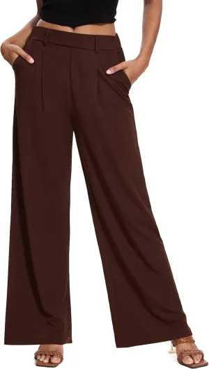 M MOTEEPI Women's Wide Leg Waffle Knit Pants with Pockets 29" Inseam Ladies Slacks for Dressy Casual,Business, Work, Lounge
