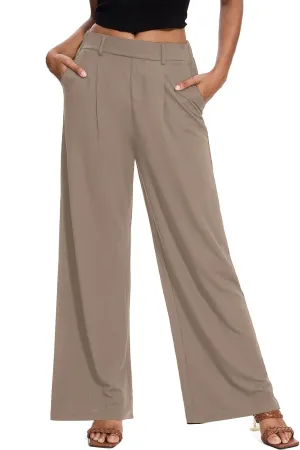 M MOTEEPI Women's Wide Leg Waffle Knit Pants with Pockets 29" Inseam Ladies Slacks for Dressy Casual,Business, Work, Lounge