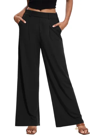 M MOTEEPI Women's Wide Leg Waffle Knit Pants with Pockets 29" Inseam Ladies Slacks for Dressy Casual,Business, Work, Lounge